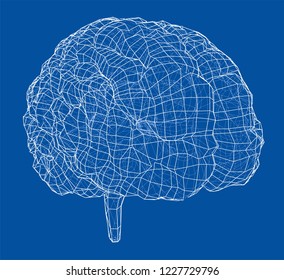 3D outline brain. Vector rendering of 3d. Wire-frame style. The layers of visible and invisible lines are separated