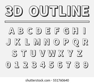 3D Outline Font And Alphabet With Grey Extrusion | EPS10 Vector