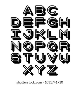 3D Outline Font and Alphabet. Vector alphabet letters. 