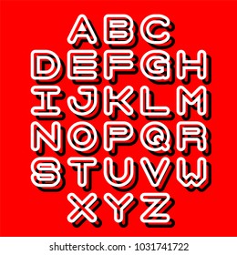 3D Outline Font and Alphabet. Vector alphabet letters. 