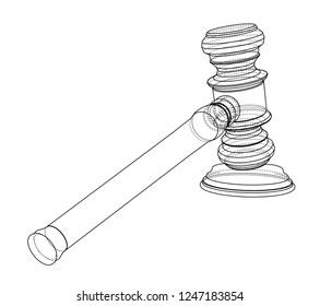 3D outline gavel. Vector rendering of 3d. Wire-frame style. The layers of visible and invisible lines are separated