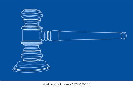 3D outline gavel. Vector rendering of 3d. Wire-frame style. The layers of visible and invisible lines are separated