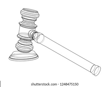 3D outline gavel. Vector rendering of 3d. Wire-frame style. The layers of visible and invisible lines are separated
