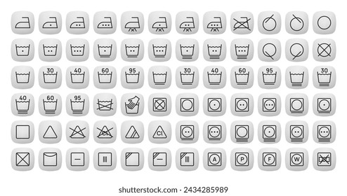 3D outline laundry icons set vector illustration design. Collection of washing symbols, bleaching, ironing, drying.