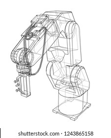 3D outline Robotic arm. Vector rendering of 3d. Wire-frame style. The layers of visible and invisible lines are separated