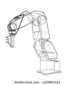3D outline Robotic arm. Vector rendering of 3d. Wire-frame style. The layers of visible and invisible lines are separated