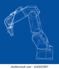 3D outline Robotic arm. Vector rendering of 3d. Wire-frame style. The layers of visible and invisible lines are separated