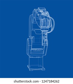 3D outline Robotic arm. Vector rendering of 3d. Wire-frame style. The layers of visible and invisible lines are separated