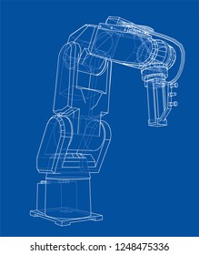 3D outline Robotic arm. Vector rendering of 3d. Wire-frame style. The layers of visible and invisible lines are separated