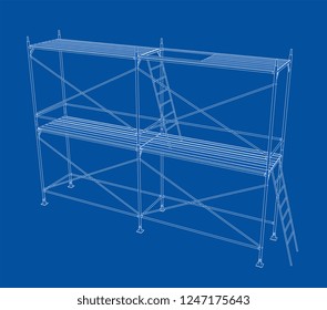 3D outline scaffold. Vector rendering of 3d. Wire-frame style. The layers of visible and invisible lines are separated