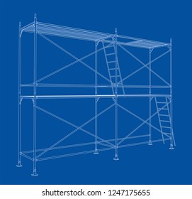 3D outline scaffold. Vector rendering of 3d. Wire-frame style. The layers of visible and invisible lines are separated