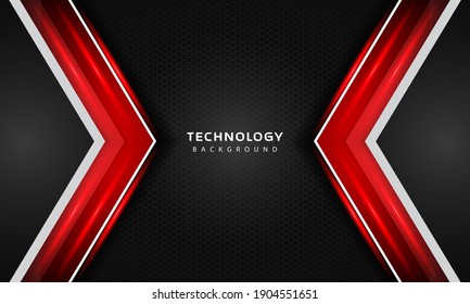 3D Overlap layers effect with red color light decoration. modern technology design template.
