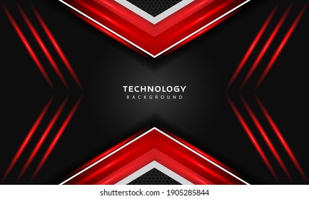 3D Overlap layers effect with red color light decoration. modern technology design template.