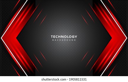 3D Overlap layers effect with red color light decoration. modern technology design template.