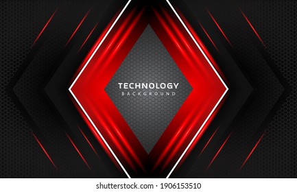 3D Overlap layers effect with red color light decoration. modern technology design template.