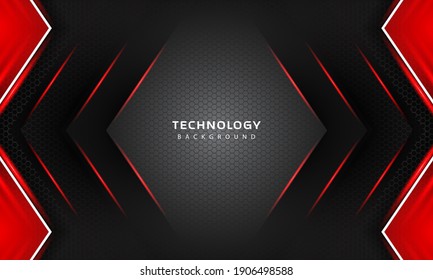 3D Overlap layers effect with red color light decoration. modern technology design template.