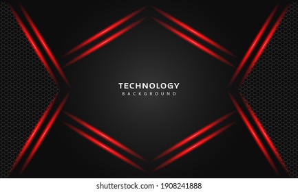 3D Overlap layers effect with red color light decoration. modern technology design template.