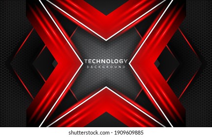 3D Overlap layers effect with red color light decoration. modern technology design template.