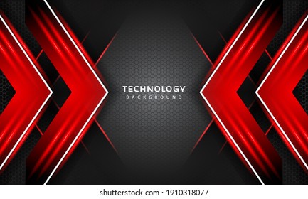 3D Overlap layers effect with red color light decoration. modern technology design template.