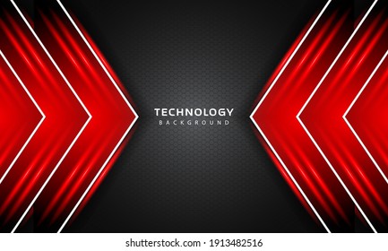 3D Overlap layers effect with red color light decoration. modern technology design template. 3D backdrop. vector illustration.