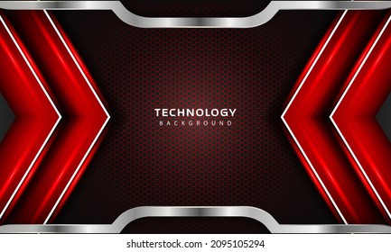 3D Overlap layers effect with red color light decoration. modern technology design template.