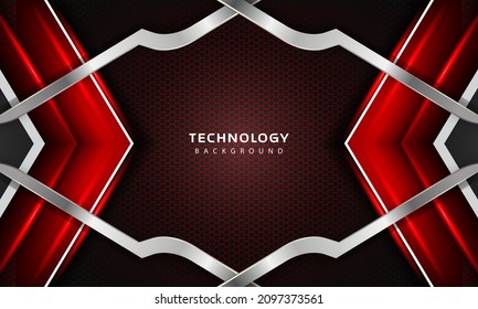3D Overlap layers effect with red color light decoration. modern technology design template.