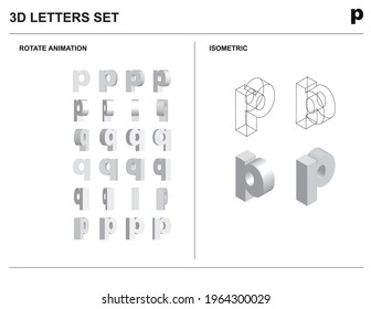 3d p Letra alfabética set animación vector de armazón isométrico