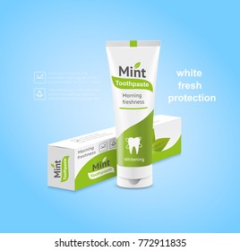 3d pack of mint toothpaste, vector template ads