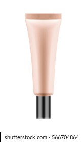 3D package for BB cream. Realistic tube for makeup foundation for skin. Cosmetic product for skin. Blank template of container for cosmetic product. Vector illustration isolated on white background.