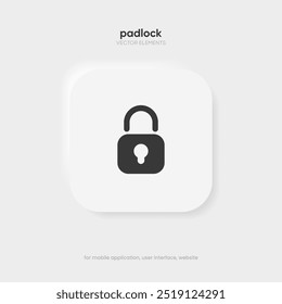 3D padlock, lock or locked icon for social media, mobile application, password, UI template. website