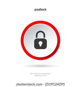 3D padlock, lock or locked icon for social media, mobile application, password, UI template. website