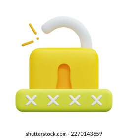 3d padlock with login icon vector. Isolated on white background. 3d cyber security, data protection and internet security concept. Cartoon minimal style. 3d icon vector render illustration.