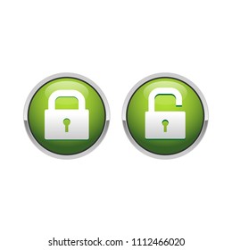 3D Padlock Security Green Button Symbol Design