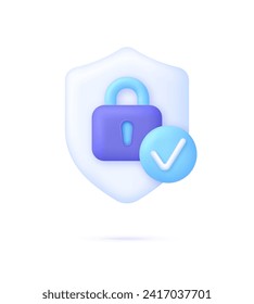 3D Padlock security icon. Shield with padlock symbol. Cyber security to Protect Personal Data. Padlock icon. Information protection, security in the Internet. Trendy and modern vector in 3d style