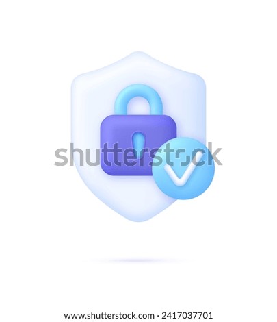 3D Padlock security icon. Shield with padlock symbol. Cyber security to Protect Personal Data. Padlock icon. Information protection, security in the Internet. Trendy and modern vector in 3d style