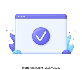 3D Page and check mark icon. Approved icon. File, checklist, document, form, plan. Document agreeing and signing offer. Can be used for many purposes. Vector in 3d style