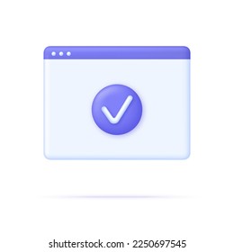 3D Page and check mark icon. Approved icon. File, checklist, document, form, plan. Document agreeing and signing offer. Can be used for many purposes. Vector in 3d style