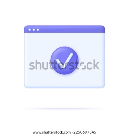 3D Page and check mark icon. Approved icon. File, checklist, document, form, plan. Document agreeing and signing offer. Can be used for many purposes. Vector in 3d style