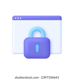 3D Page and padlock icon. Page protection illustration. Web security concept. Internet Security and Cybersecurity. Trendy and modern vector in 3d style.
