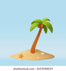 3d palm on piece of land. coconut tree on the beach. 3d rendering. Vector illustration