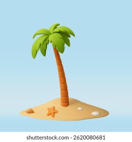 3d palm on piece of land. coconut tree on the beach. 3d rendering. Vector illustration