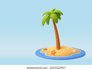 3d palm on piece of land. coconut tree on the beach. 3d rendering. Vector illustration