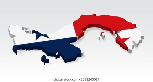 3D  Panama map with flag. Three dimensional map of Panama with shadow. Flag of Republic of Panama on white background for your design, app, UI.  Stock vector. EPS10.