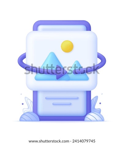 3D Panoramic photography icon on Phone. 360 degree view symbol. Panoramas and 360 degrees rotating. Virtual reality concept. Trendy and modern vector in 3d style