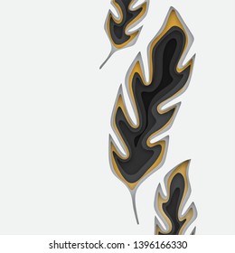 3d paper art illustration. Bird's feather in style paper art. Gold and grey halftone gradients. Design layout for banners presentations, flyers, posters and invitations. Vector illustration