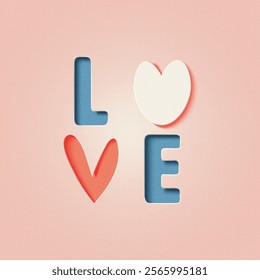 3D Paper art of love calligraphy and lettering. Happy Valentine's Day for greeting card, banner, poster, headers. 3d Paper art craft Vector Illustration.