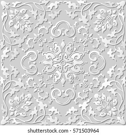 3D paper art pattern botanic spiral vine cross flower