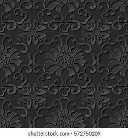 3D paper art pattern botanic spiral vine flower