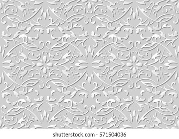 3D paper art pattern curve spiral vine leaf flower