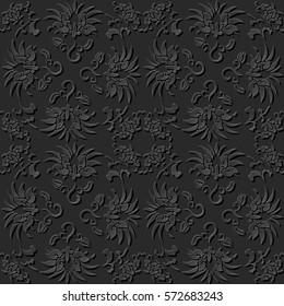 3D paper art pattern curve spiral round cross flower vine